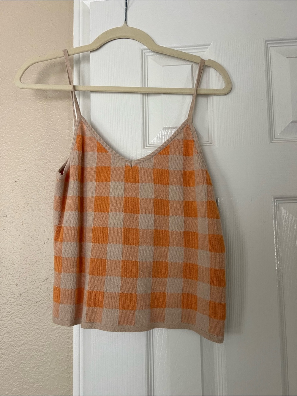 Vero Moda Orange and Cream Checked V-Neck Camisole